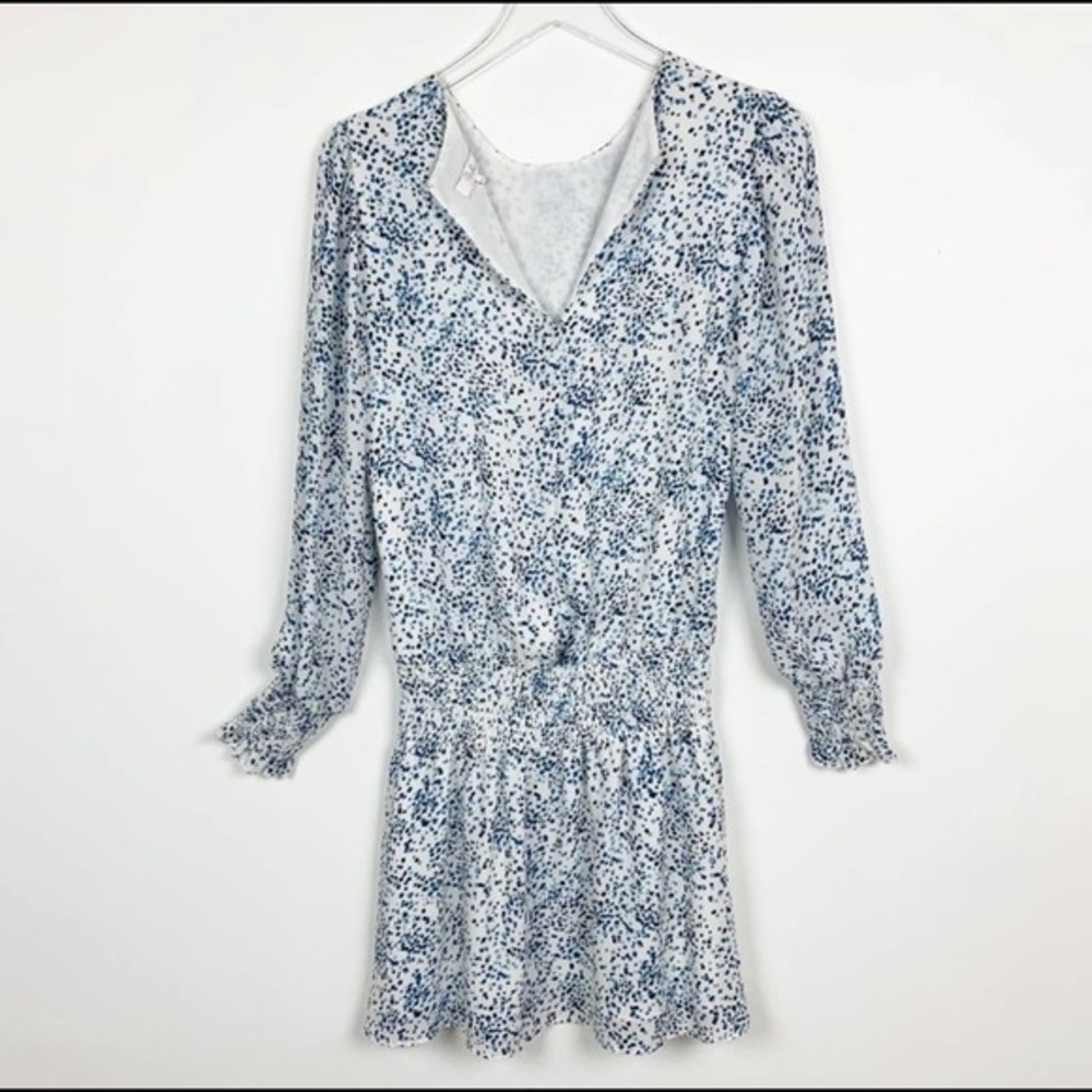 Parker Smocked Long Sleeve White and Blue Square Pattern Dress Size Small - Picture 3 of 12